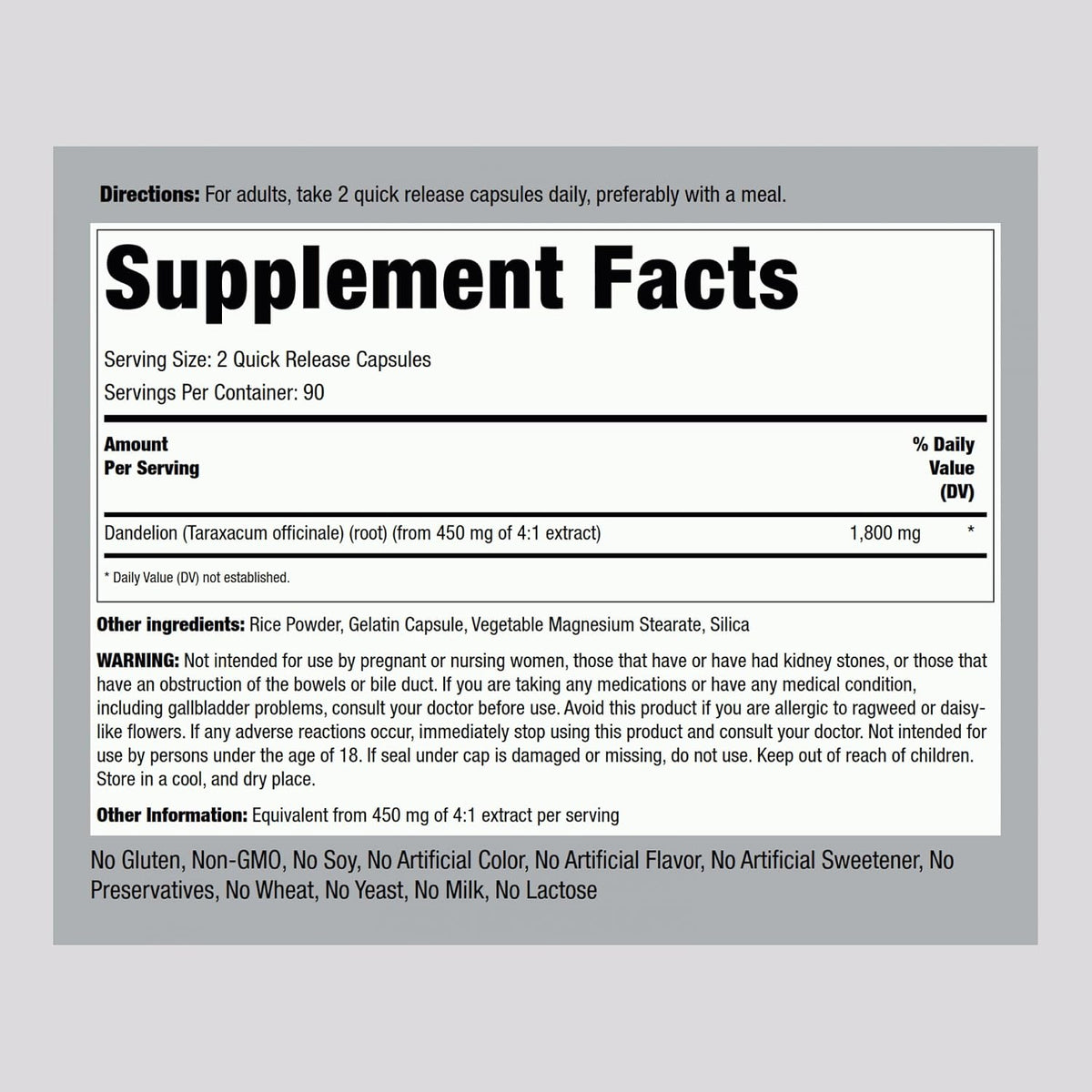 Piping Rock Dandelion Root Extract | 180 Capsules | Herbal Food Supplement - görsel 2