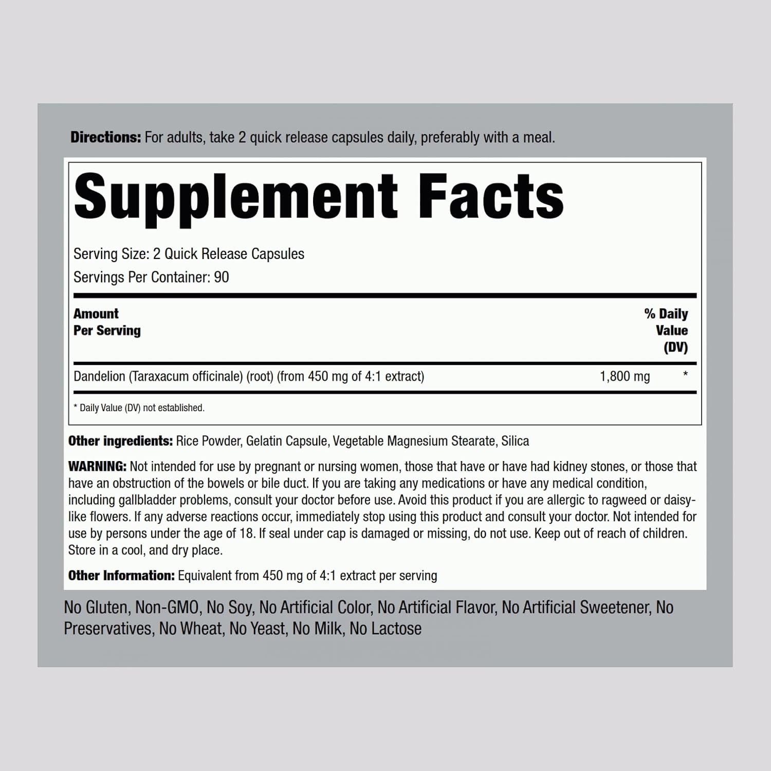 Piping Rock Dandelion Root Extract | 180 Capsules | Herbal Food Supplement - görsel 2