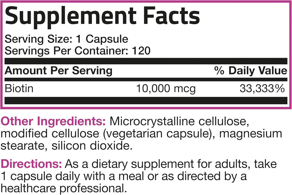 Bronson Ultra Biotin 10,000 mcg - Hair, Skin, and Nails Supplement, Non-GMO, 120 Vegetarian Capsules - görsel 8