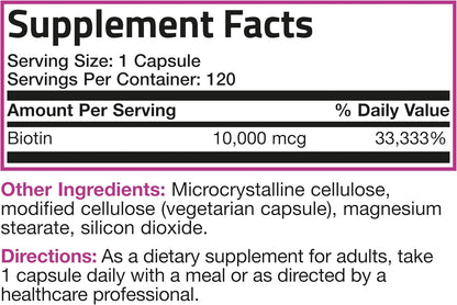 Bronson Ultra Biotin 10,000 mcg - Hair, Skin, and Nails Supplement, Non-GMO, 120 Vegetarian Capsules