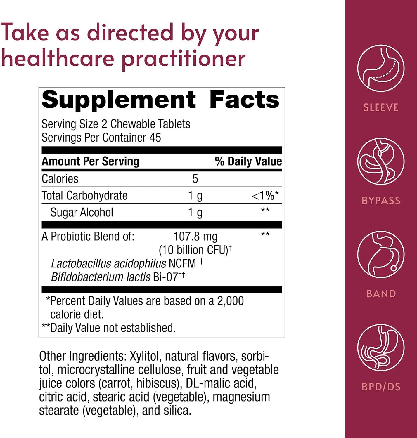 Bariatric Advantage Chewable FloraVantage Probiotic - 10 Billion CFUs - Probiotic Supplement - For Digestive & Immune Health* - Vegetarian & Gluten-Free - Grape Flavour - 90 Chewable Tablets - görsel 4