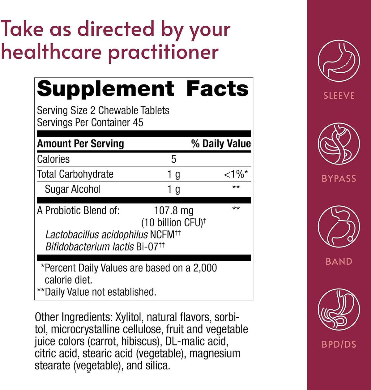 Bariatric Advantage Chewable FloraVantage Probiotic - 10 Billion CFUs - Probiotic Supplement - For Digestive & Immune Health* - Vegetarian & Gluten-Free - Grape Flavour - 90 Chewable Tablets - görsel 4