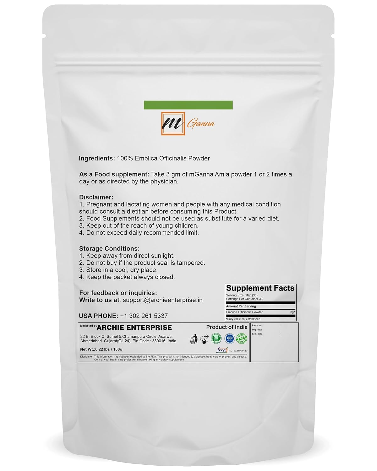 mGanna 100% Natural Amla / Indian Gooseberry / Emblica Officinalis Powder for Skin, Hair and Health Care 100g - görsel 2