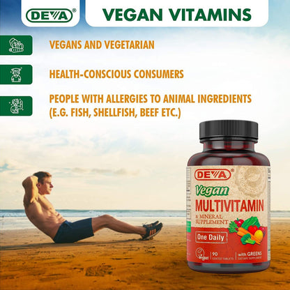 Deva Vegan Multivitamin and Mineral Supplement – Once-Daily Formula with Greens