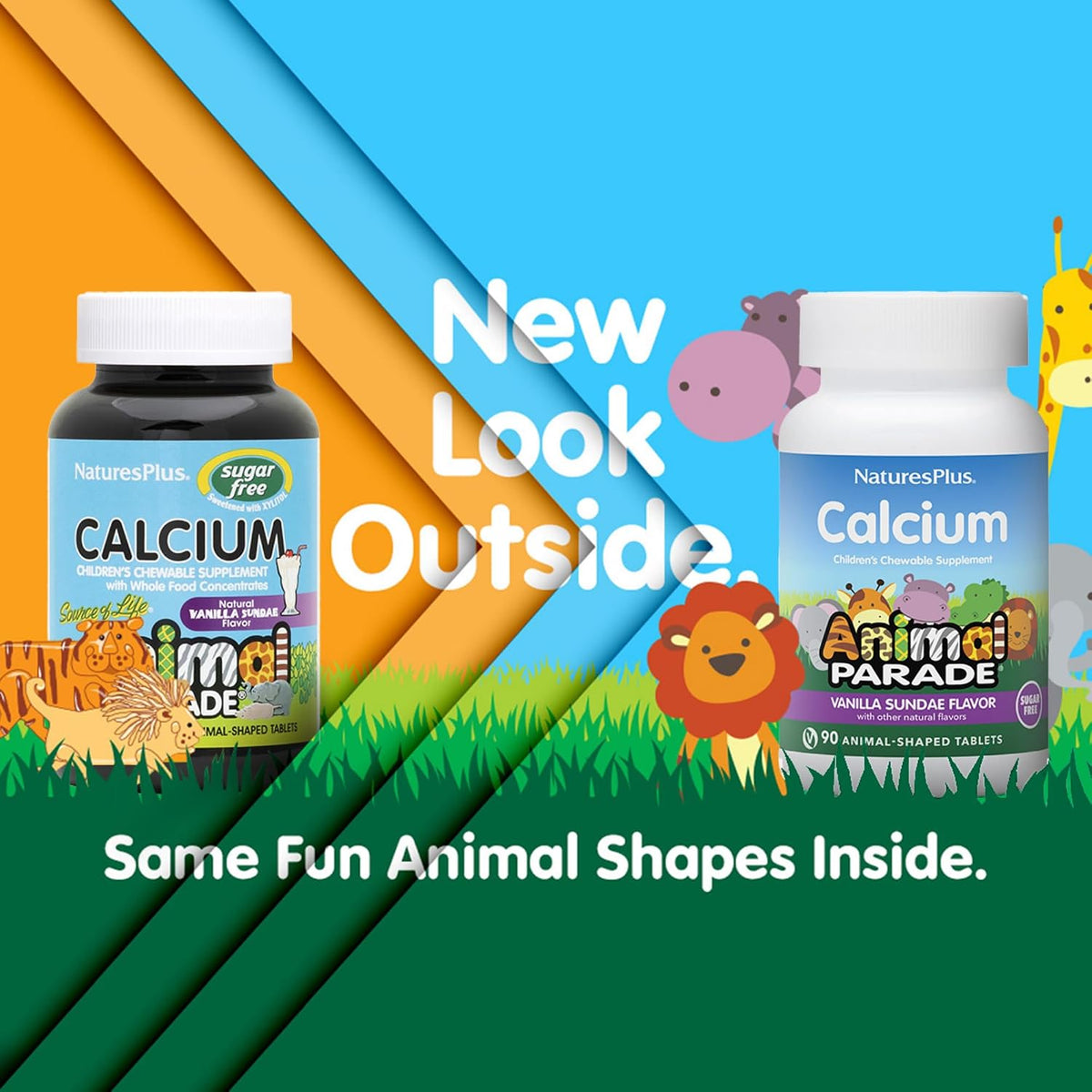 NaturesPlus Animal Parade Sugar-Free Children's Calcium, Vanilla Sundae Flavour - 90 Chewable Tablets (Pack of 2) - görsel 2