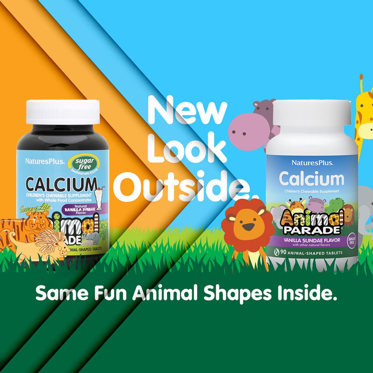 NaturesPlus Animal Parade Sugar-Free Children's Calcium, Vanilla Sundae Flavour - 90 Chewable Tablets (Pack of 2) - görsel 2
