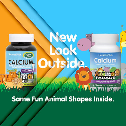 NaturesPlus Animal Parade Sugar-Free Children's Calcium, Vanilla Sundae Flavour - 90 Chewable Tablets (Pack of 2)