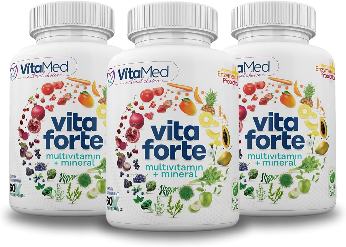 Vita Forte Vegan Multivitamin with Probiotics, Digestive Enzymes & 42 Fruits & Vegetables – Halal Certified, Non-GMO, Gluten-Free, 60 Vegan Tablets - görsel 6