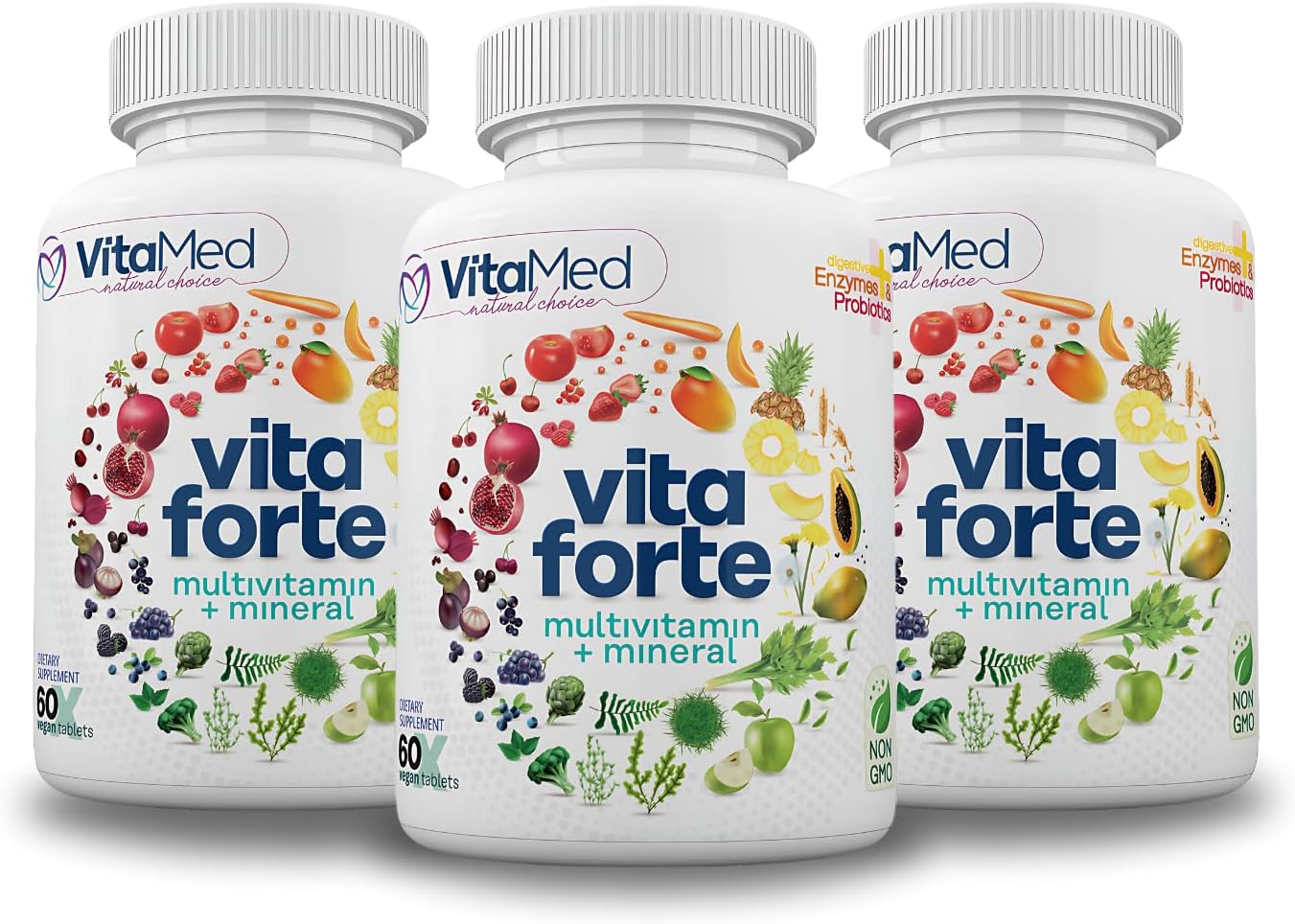 Vita Forte Vegan Multivitamin with Probiotics, Digestive Enzymes & 42 Fruits & Vegetables – Halal Certified, Non-GMO, Gluten-Free, 60 Vegan Tablets - görsel 6