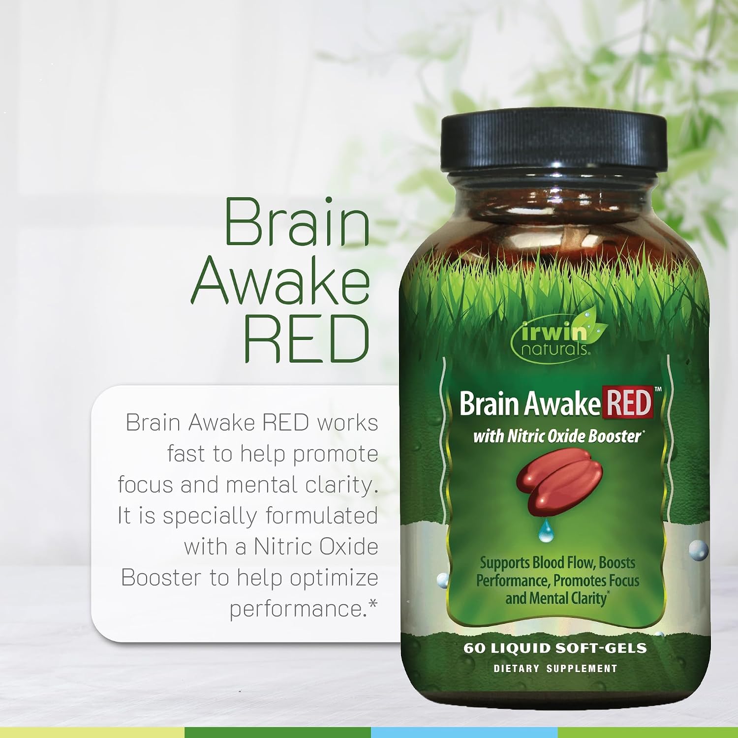Irwin Naturals Brain Awake RED with Nitric Oxide Booster - 60 Liquid Soft gel capsules - 2 Pack - görsel 5