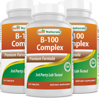 Best Naturals B-100 Complex – High Potency B-Complex Vitamins (120 Tablets, Pack of 3)