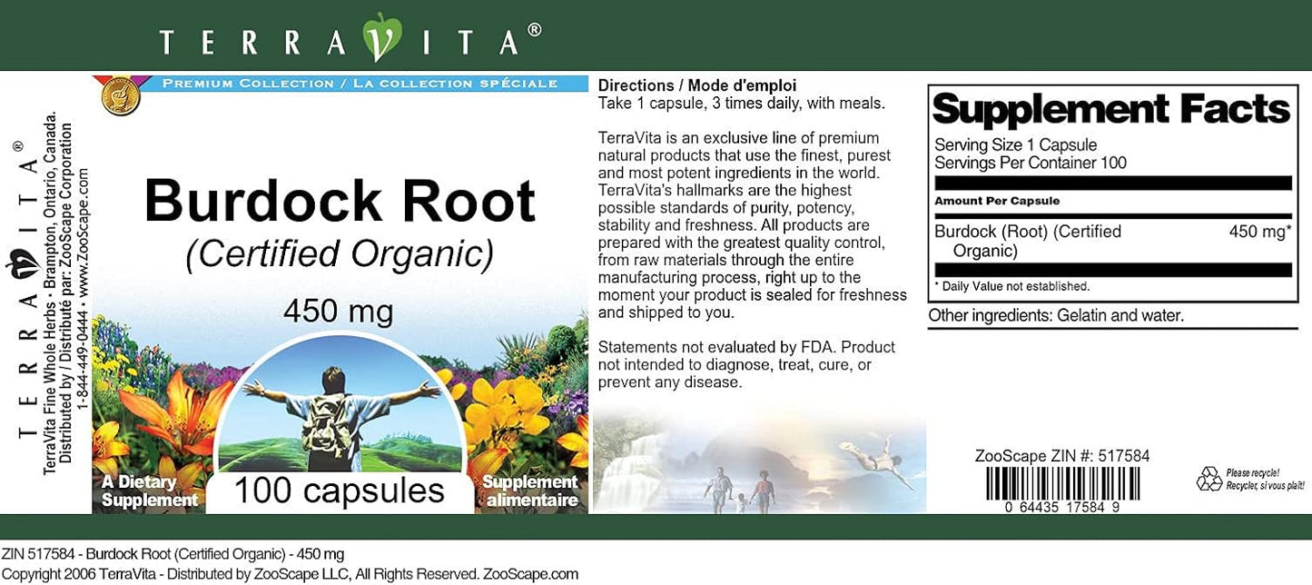 TerraVita Organic Burdock Root 450 mg - 100 Capsules (3 Pack) - görsel 4