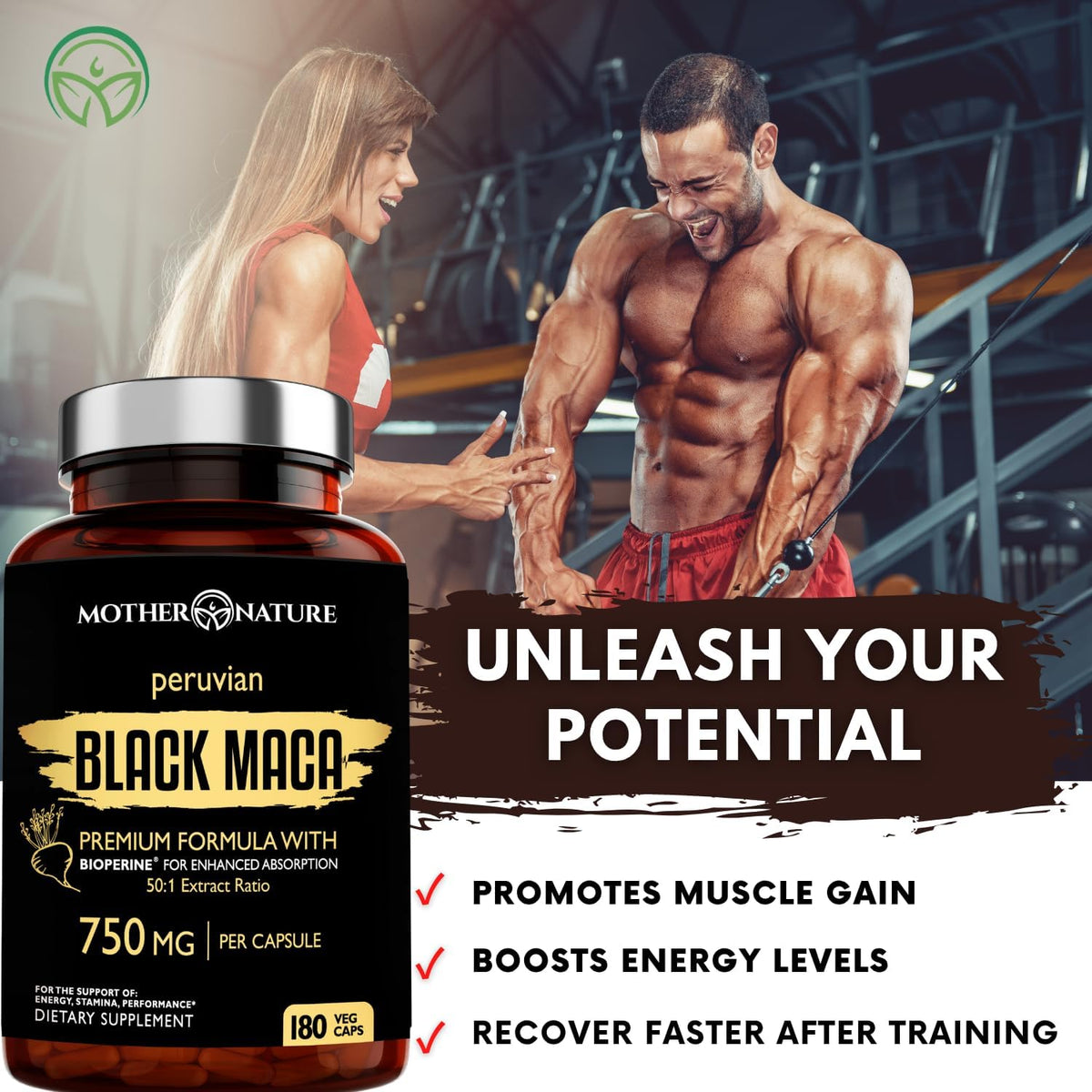 Organic Raw Black Maca 750mg with BioPerine, Energy and Performance, 180 Capsules - görsel 6