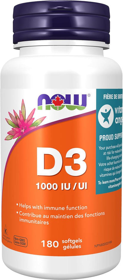 NOW Foods Vitamin D3 1000 IU Chewable Tablets, 180 Tablets
