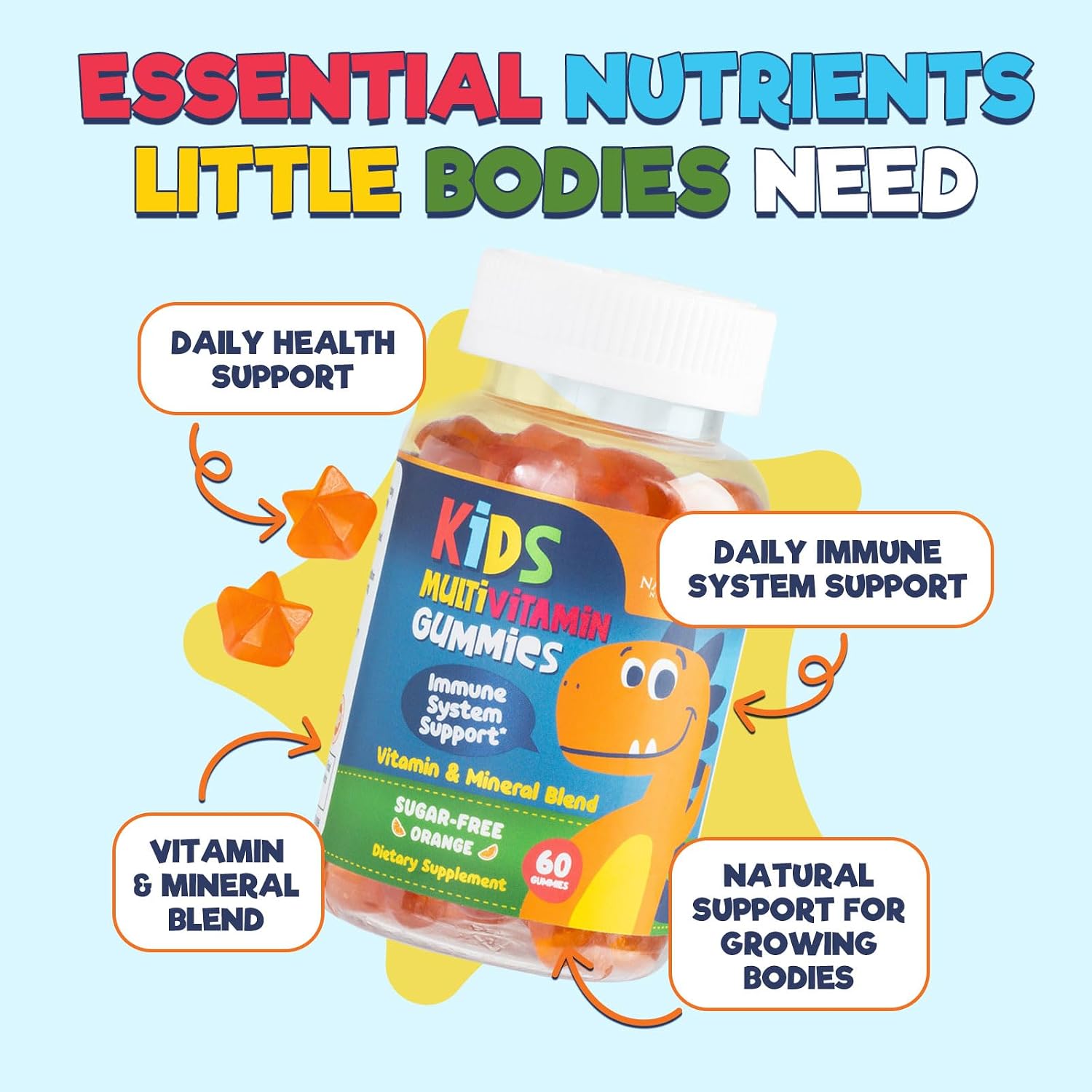 Nature's Nutrition Kids Multivitamin Gummies - Sugar Free - Orange Flavour - Non-GMO - 60 Gummies - görsel 5