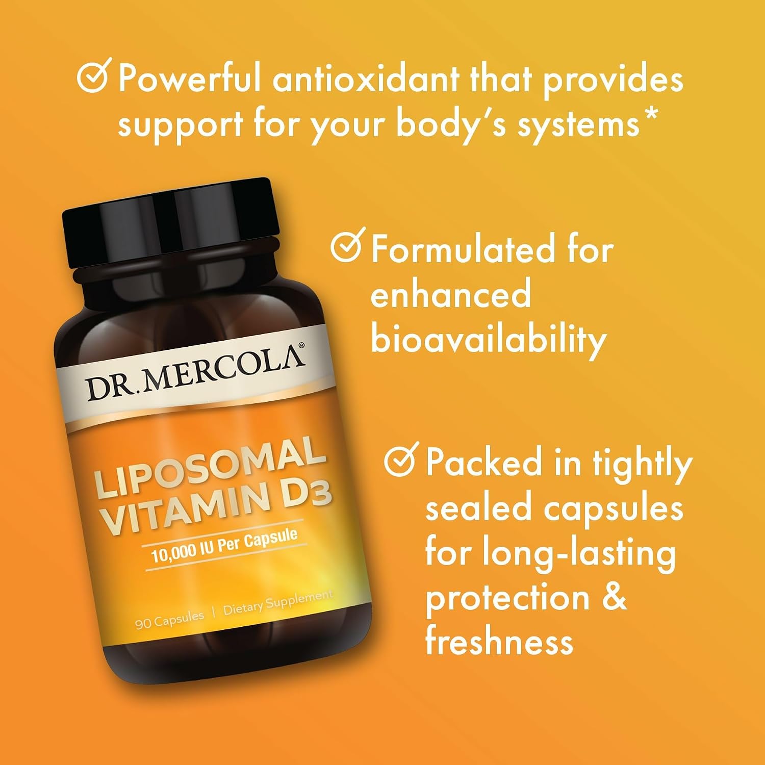 Dr. Mercola Liposomal Vitamin D3 - 10,000 IU - Contributes to Normal Immune Function & Bone Health - Non-GM, Soya-free & Gluten-free - 90 Capsules - görsel 4