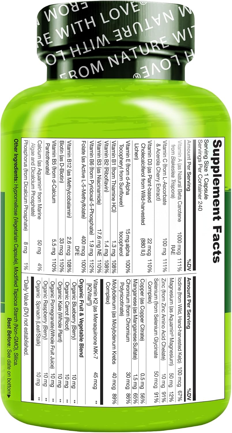 NATURELO Men's Multivitamin - One Daily with Organic Whole Foods, Non-GMO, 240 Capsules - görsel 8