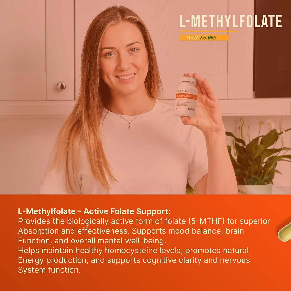 INVITA L-Methylfolate 7.5mg – Active Methyl Folate Supplement – 90 Capsules - görsel 4