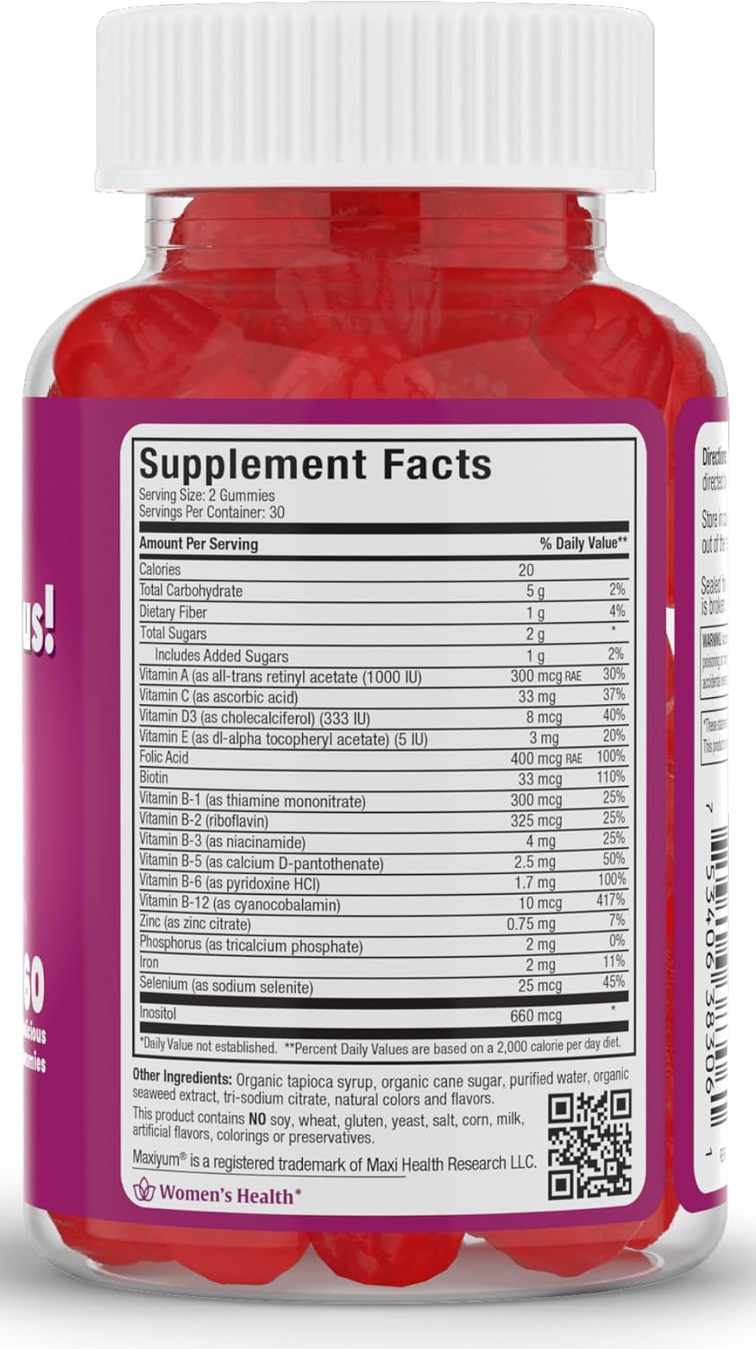 Maxi Health Women's Organic Prenatal Gummies – Kosher Cherry Flavoured with Folic Acid and Iron, 60 Count - görsel 2