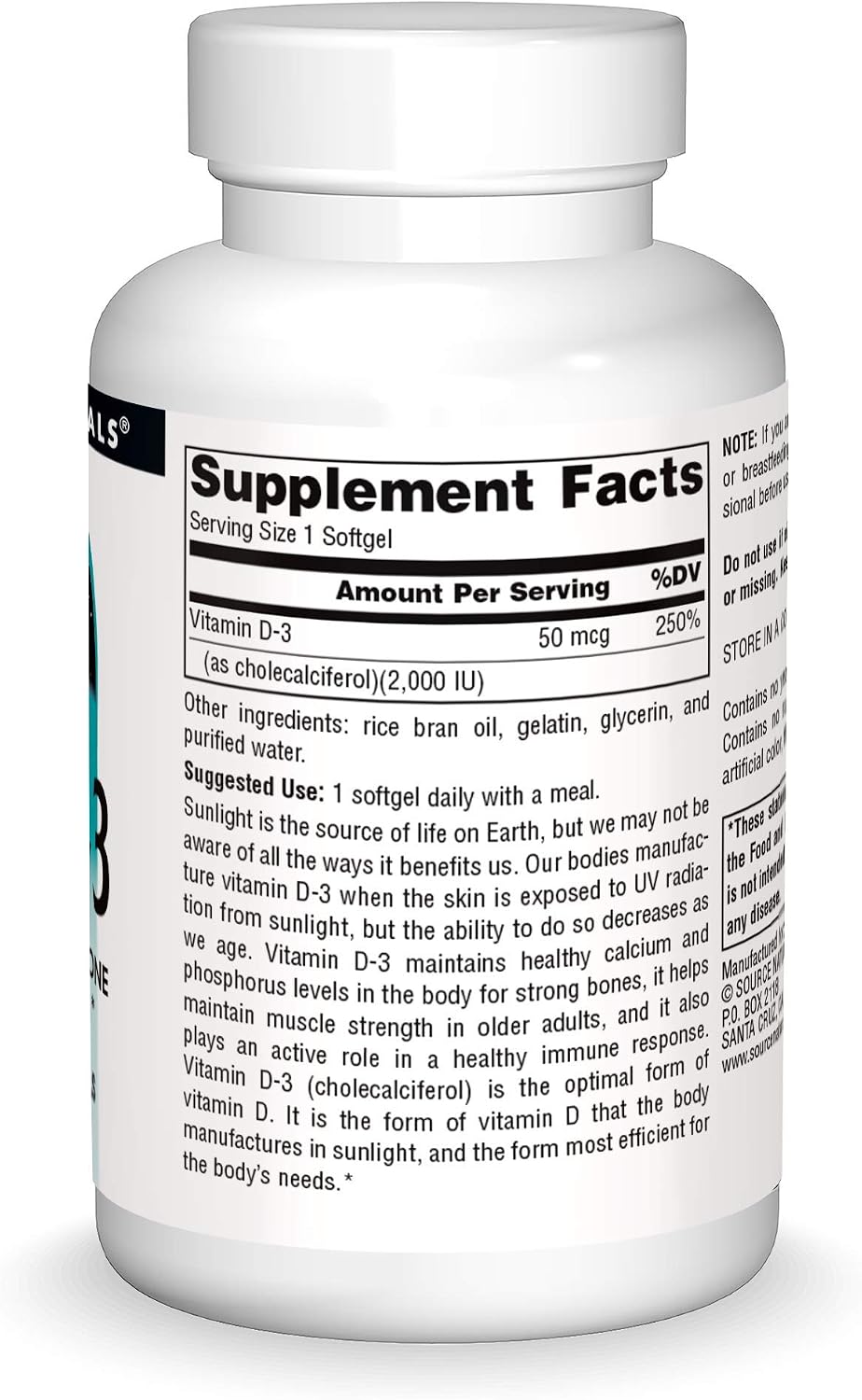 Source Naturals Vitamin D-3 2000 IU - 200 Softgels - görsel 3