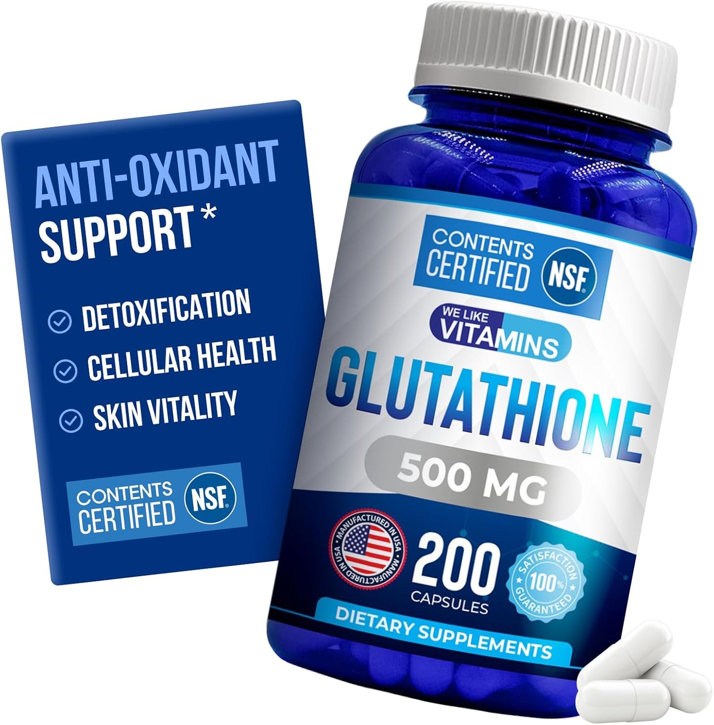 We Like Vitamins NSF Certified Glutathione Supplement - 500mg, 200 Capsules - görsel 1