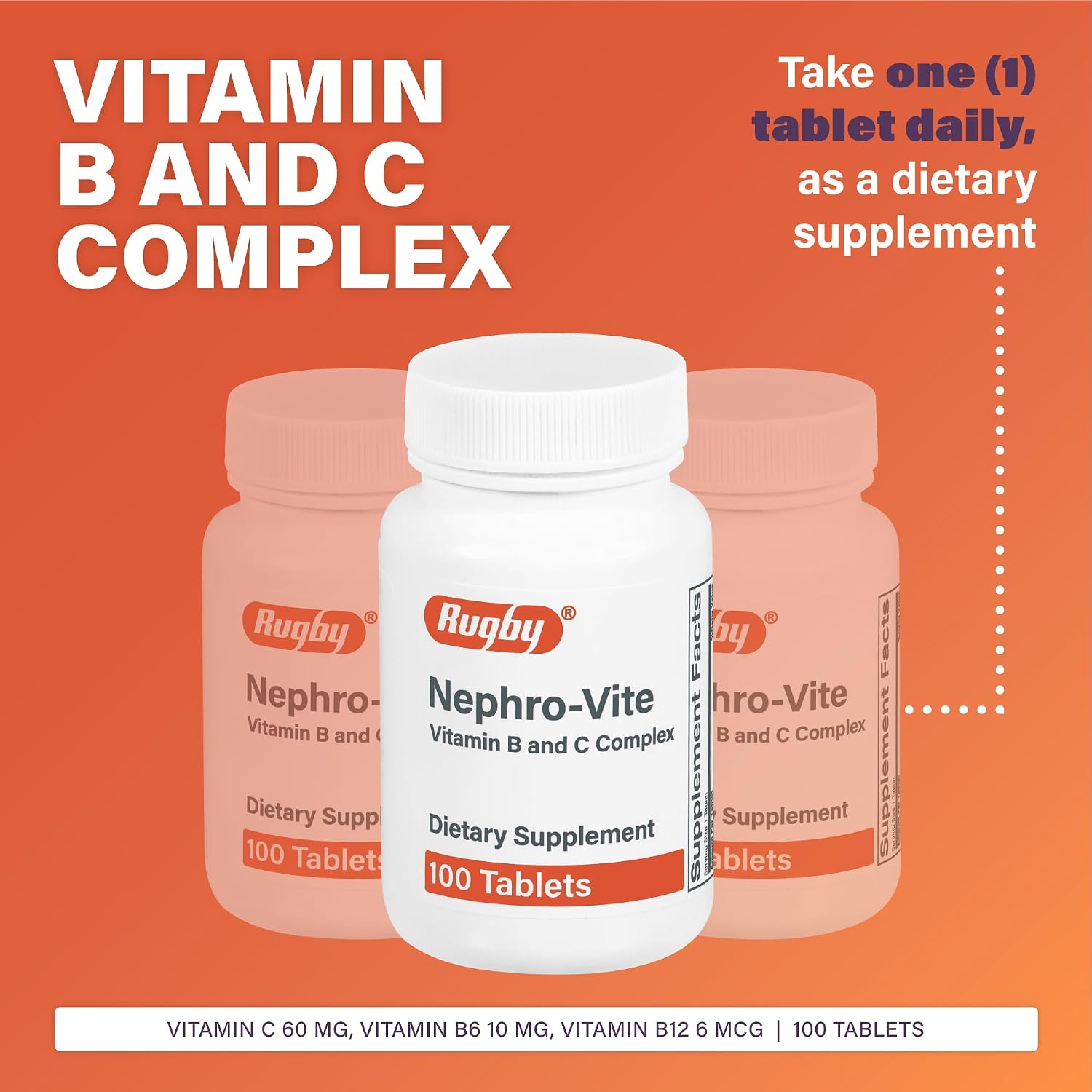 Rugby Nephro-Vite Vitamin B and C Complex Tablets - 100 Count - görsel 2