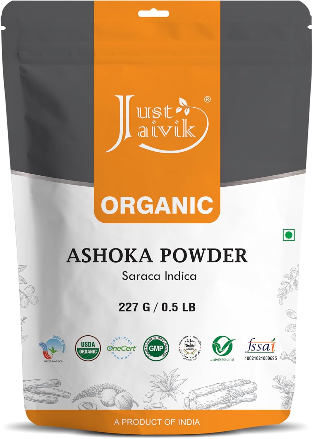 100% Organic Ashoka Bark Powder (Saraca Indica) - 227g (½ lb) - USDA Certified Organic, Biodegradable Resealable Pouch - görsel 1