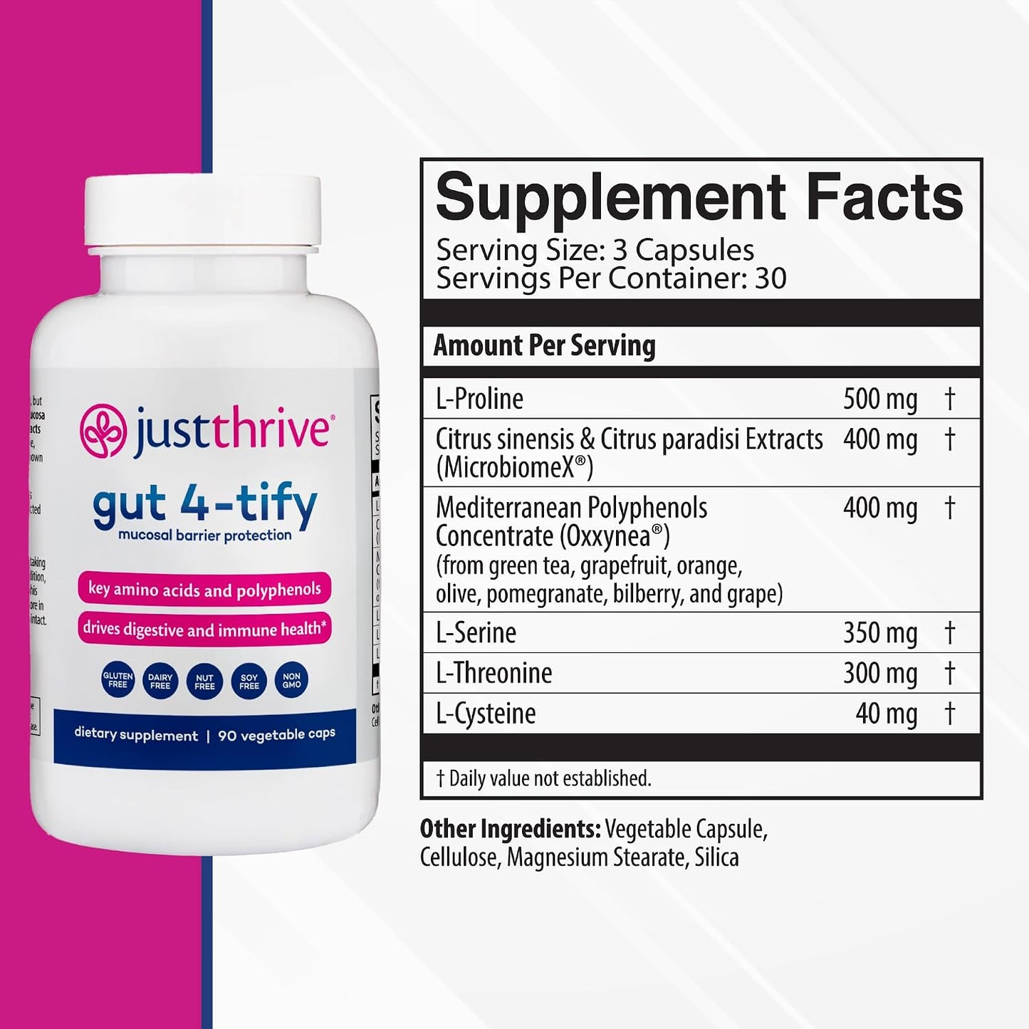 Just Thrive Gut 4-tify - Gut Health Supplement for Women and Men, Anti-Bloat, 90 Vegetable Capsules - görsel 2