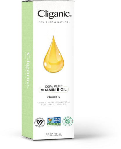 Cliganic Pure Vitamin E Oil for Skin, Scars, Hair & Face - 240,000 IU (240 ml)