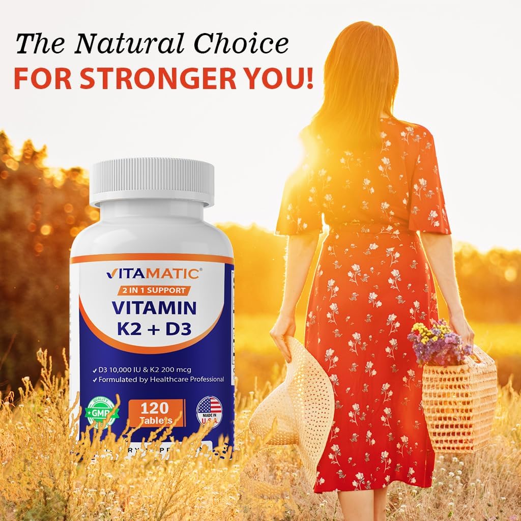 Vitamatic Vitamin D3 K2 Supplements with 10,000 IU Vitamin D + 200mcg Vitamin K MK-7, 120 Tablets Bone, Heart, Immune, & Calcium Support - görsel 7
