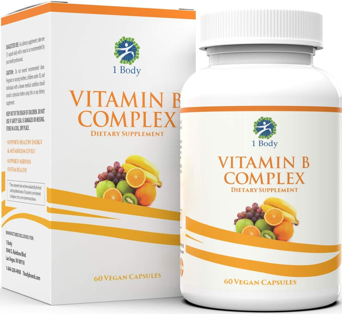 1 Body Methylated Vitamin B Complex, 5-MTHF & Methyl B12, 60 Capsules - görsel 1