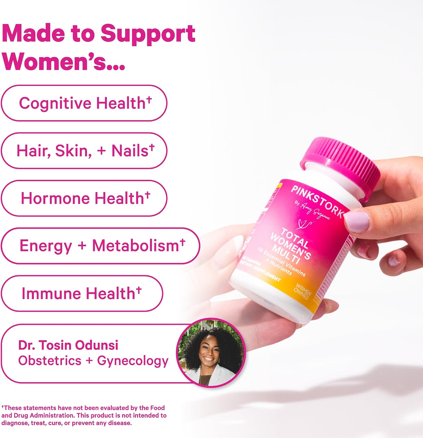 Pink Stork Total Women's Multivitamin – 19 Essential Vitamins & Minerals for Energy, Metabolism, Hormone, Immune & Mood Support (30 Capsules) - görsel 3