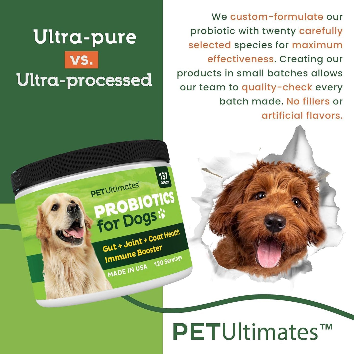 Pet Ultimates Pet Probiotics for Dogs (137g/120 Servings) – 22-Species Dog Probiotics Powder – Daily Skin and Coat Supplement for Dogs with Digestive Enzymes for Gut Health & Seasonal Comfort - görsel 3