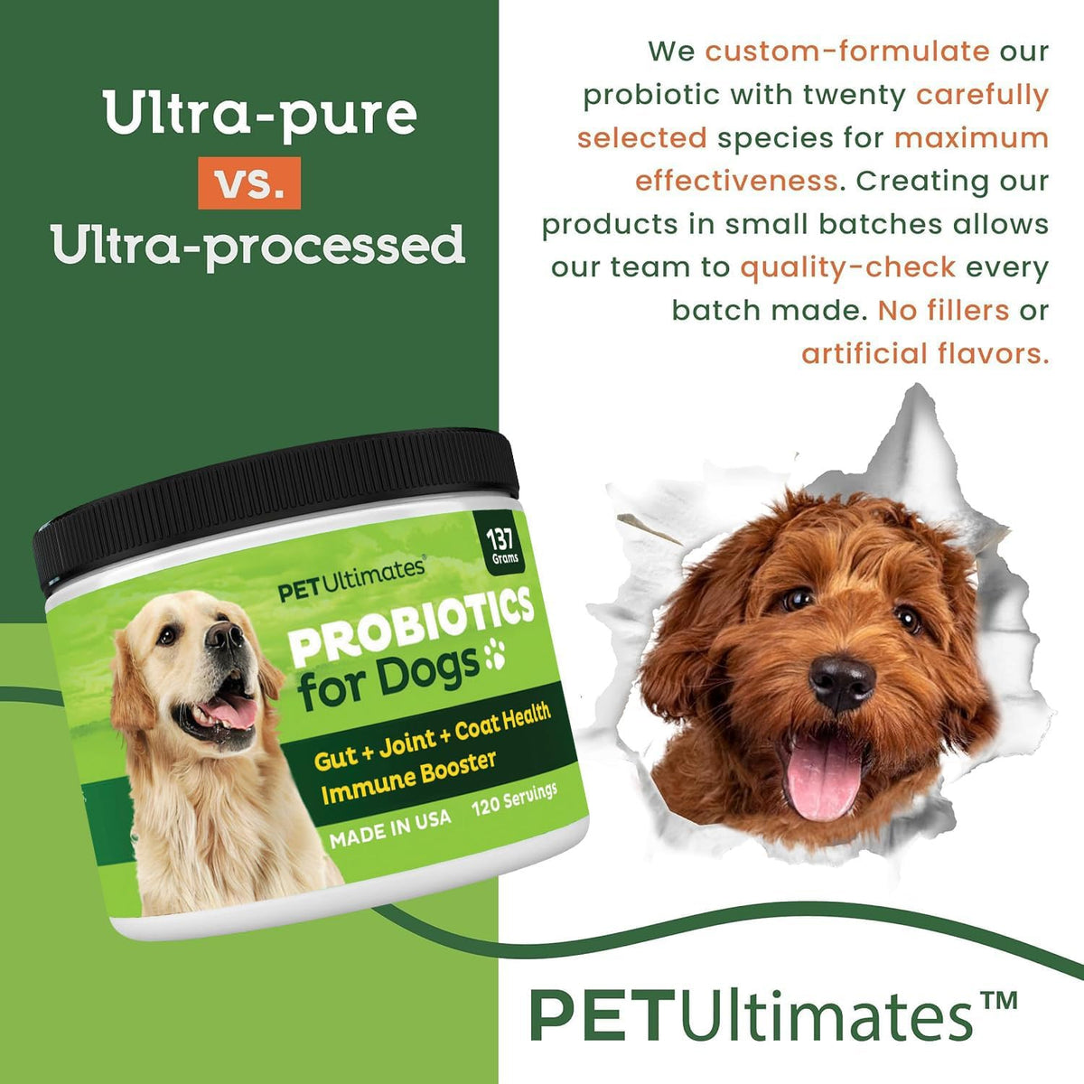 Pet Ultimates Pet Probiotics for Dogs (137g/120 Servings) – 22-Species Dog Probiotics Powder – Daily Skin and Coat Supplement for Dogs with Digestive Enzymes for Gut Health & Seasonal Comfort - görsel 3