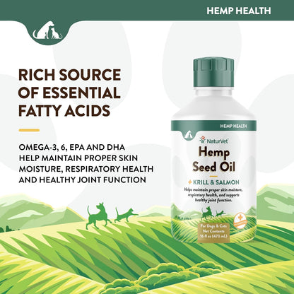 NaturVet Hemp Seed Oil, Krill and Salmon, 16 fl oz (473 ml) Liquid