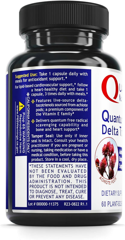 QNL Quantum Delta Tocotrienol - Vitamin E Tocotrienols Complex - Heart Health Supplement - Supports Liver & Bone Health - 60 Plant-Source Capsules