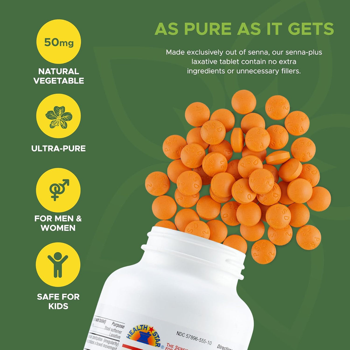 Health Star Senna Plus Laxative & Stool Softener Tablets, 1000 Tablets - görsel 3