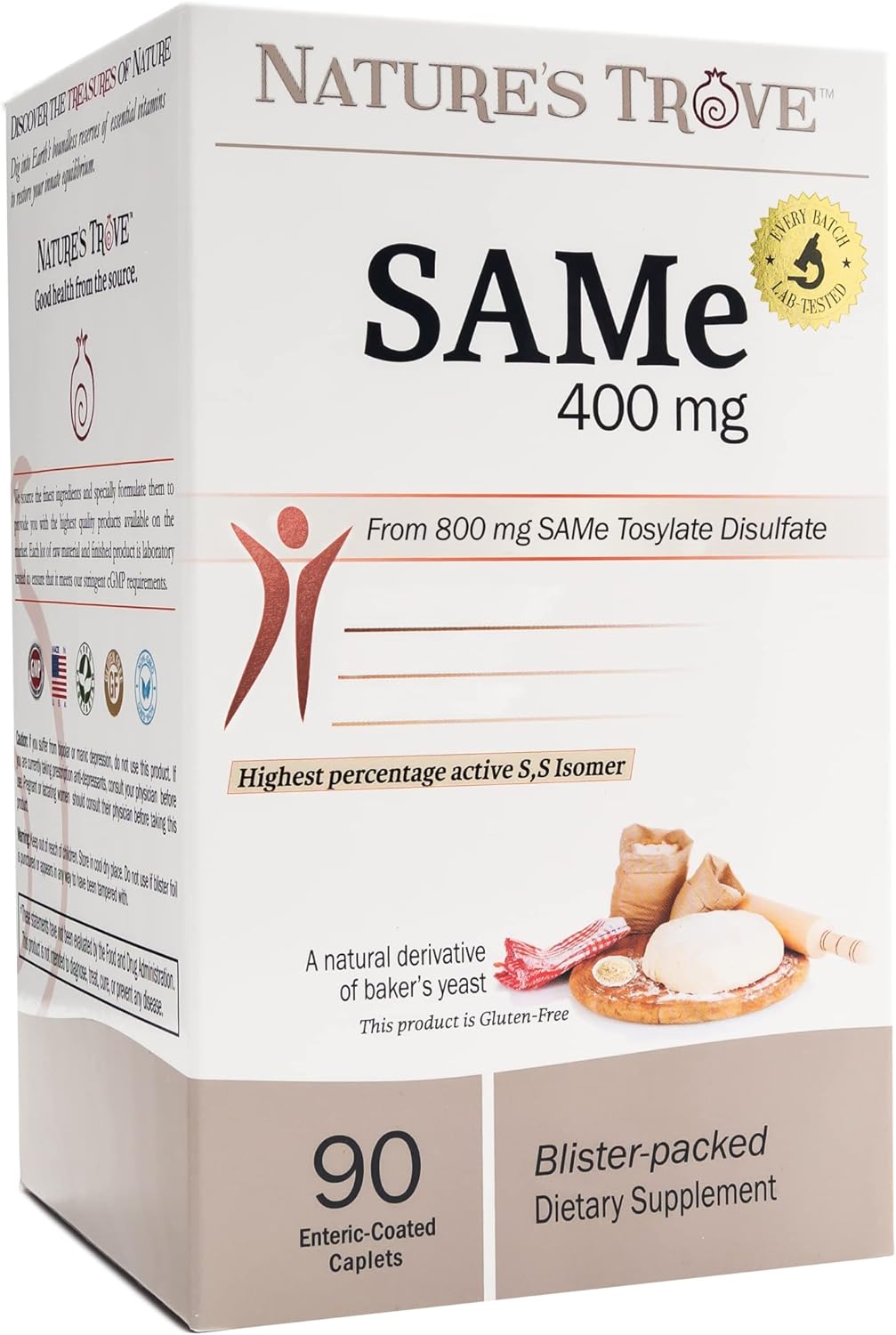 Nature's Trove SAM-e 400mg 60 Enteric Coated Caplets - Vegan, Kosher, Non-GMO, Soya-free, Gluten-free - görsel 10