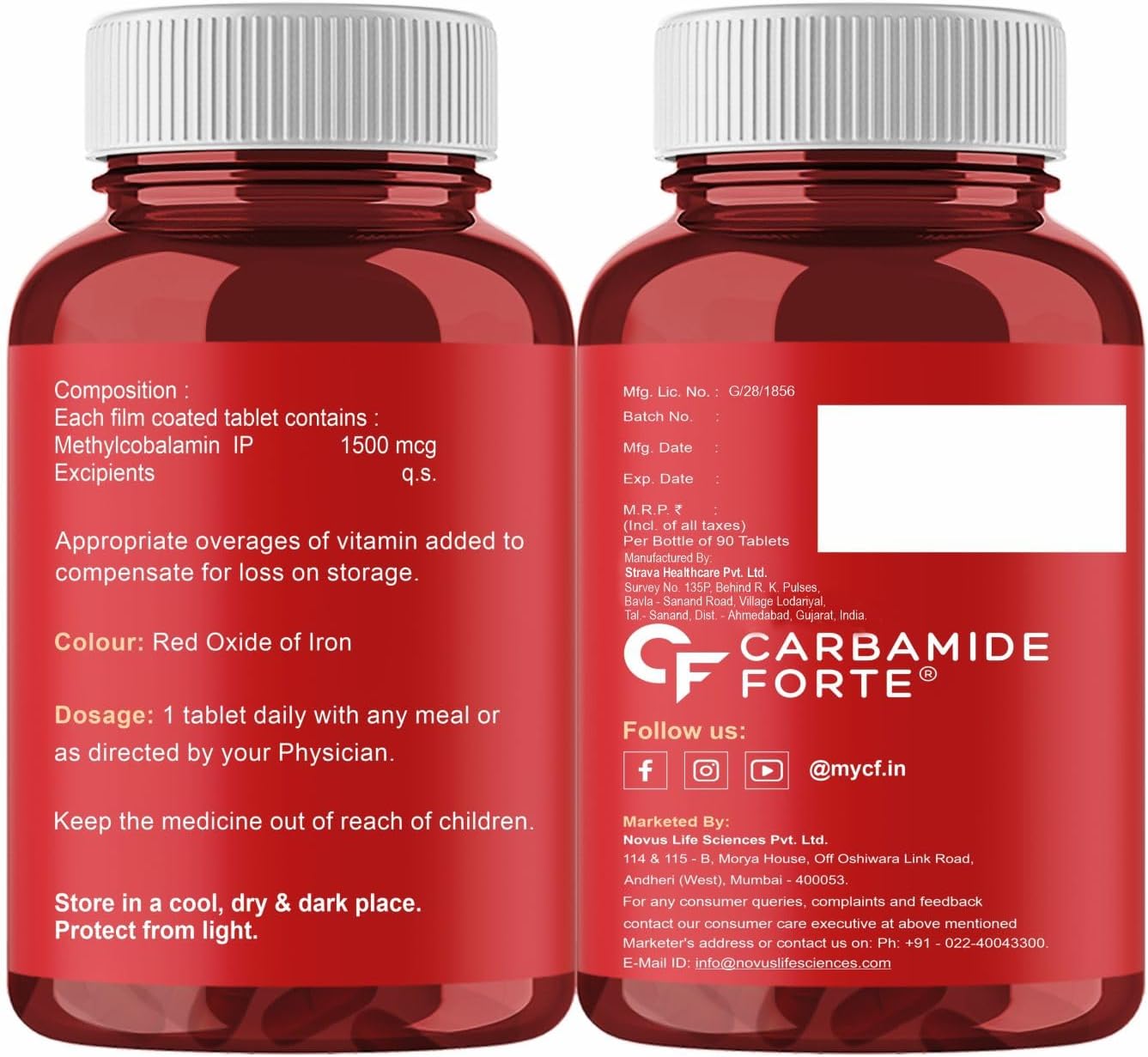 Carbamide Forte Vitamin B12 Tablets 1500 mcg - Methylcobalamin Active B12 Supplement for Men & Women - 90 Veg Tablets - görsel 8