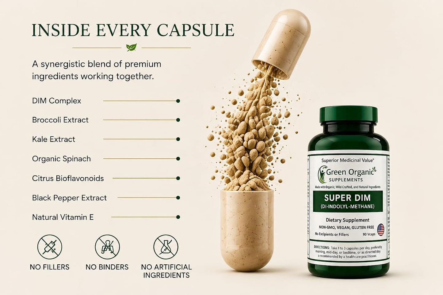 Green Organic Supplements DIM with Indole-3-Carbinol and Broccoli - 90 VCaps - görsel 4