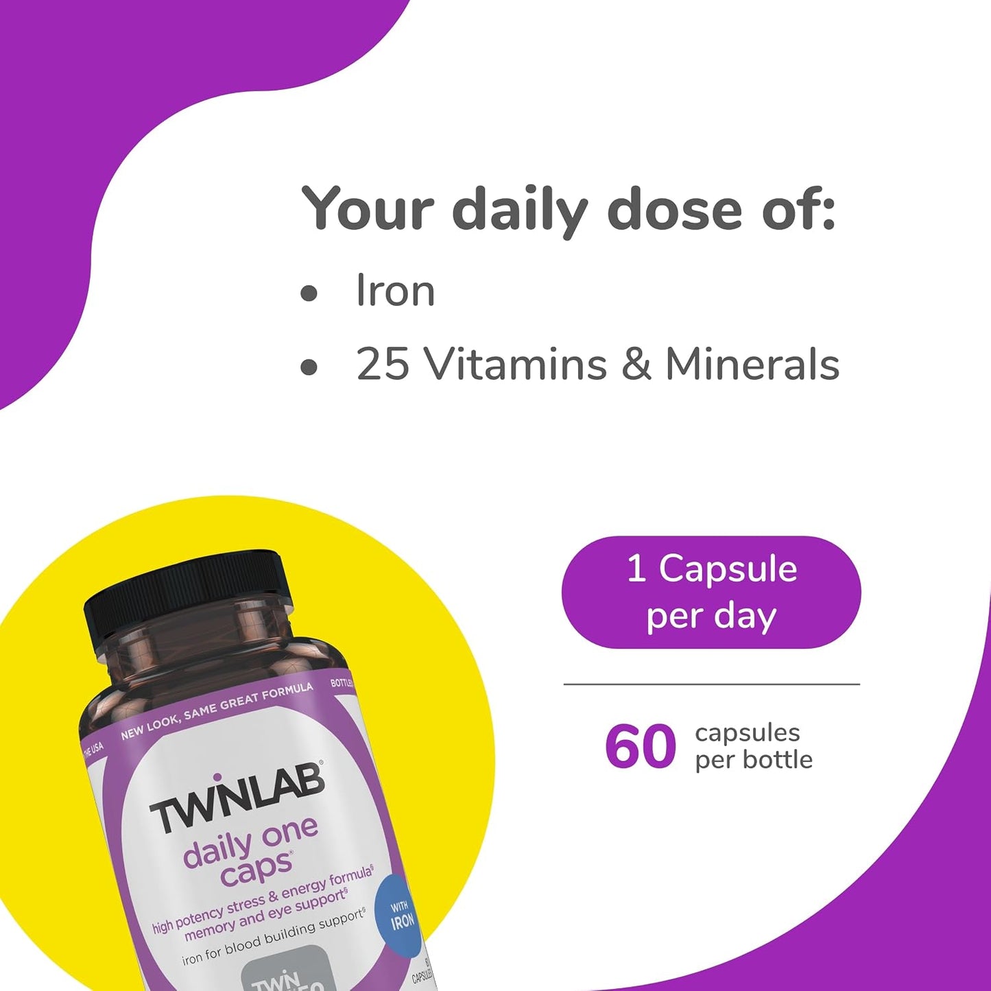 Twinlab Daily One Caps with Iron – Multivitamin & Mineral Supplement, 60 Capsules - görsel 3