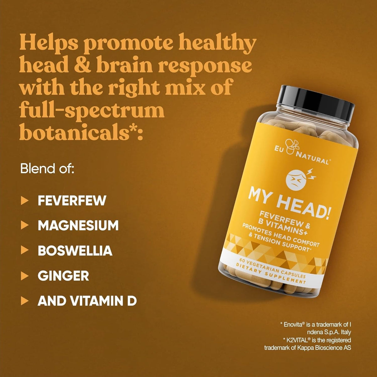 My Head! Headache Vitamins – Sensitivity, Tension, Comfort, Normal Head Function for a Clear Mind – Fast-Acting Magnesium, Feverfew, Boswellia, Vitamin D, Ginger and More – 60 Soft Capsules - görsel 3