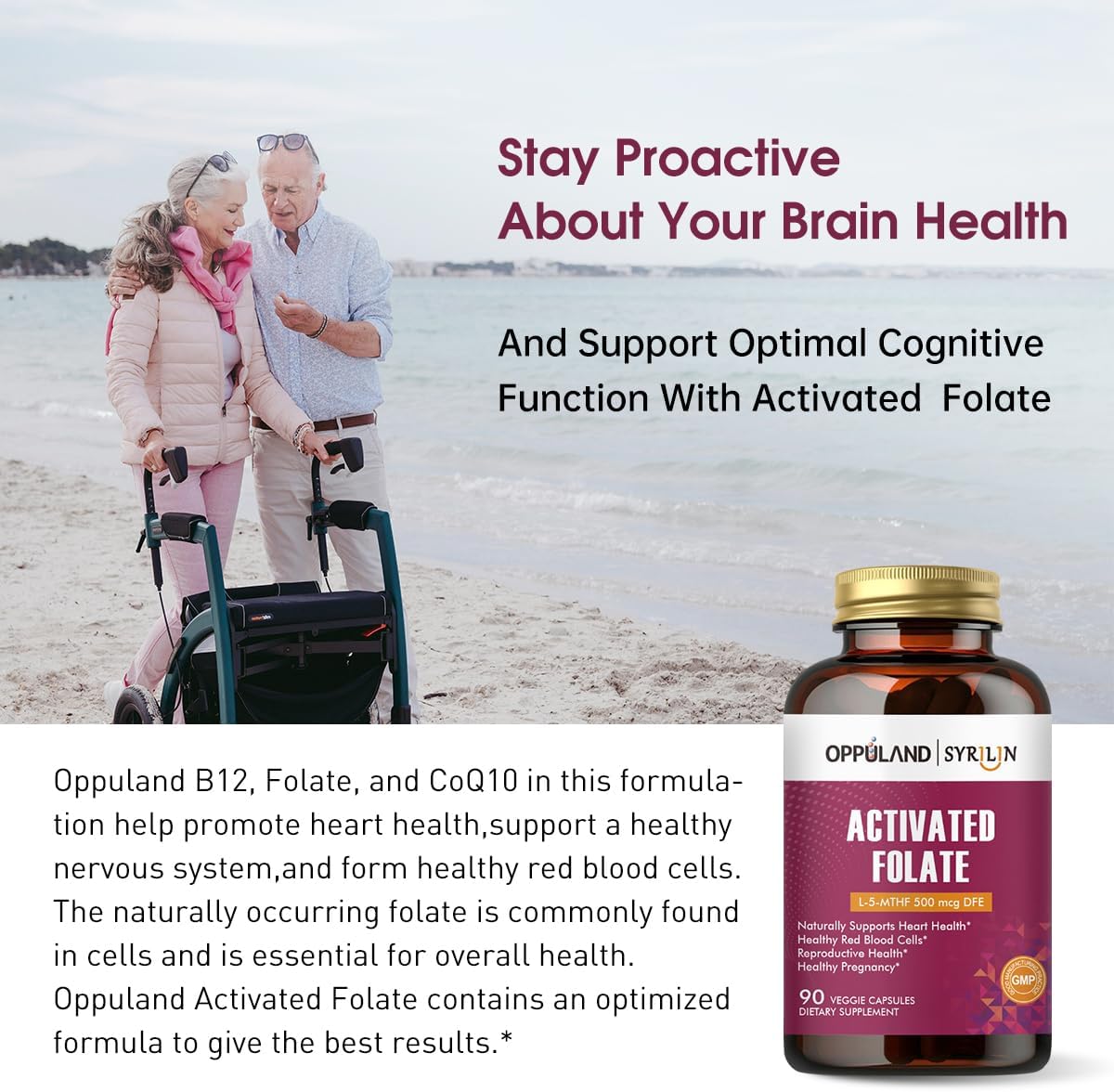 Activated Folate-L 5-MTHF DFE Supplement - Methylfolate B9 with Vitamin B12, CoQ10 & Red Raspberry - 500 mcg - 90 Veggie Capsules - görsel 3