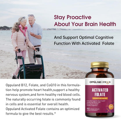 Activated Folate-L 5-MTHF DFE Supplement - Methylfolate B9 with Vitamin B12, CoQ10 & Red Raspberry - 500 mcg - 90 Veggie Capsules