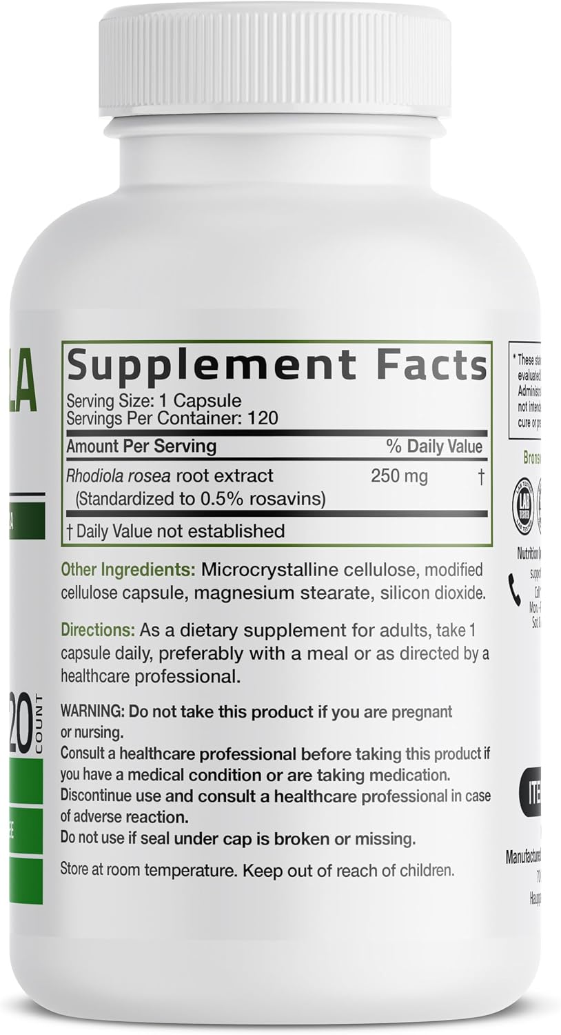 Bronson Rhodiola Rosea Vegetarian Capsules – Adaptogenic Herb for Stress, Mood & Brain Support – Non-GM, 120 Count - görsel 2