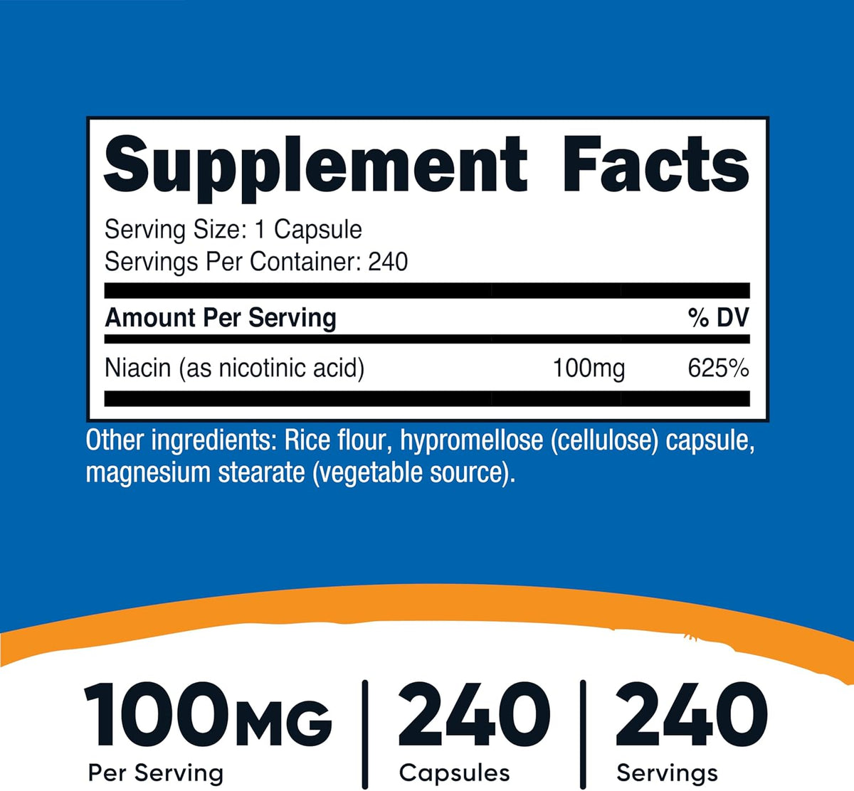 Nutricost Niacin (Vitamin B3) 100mg, 240 Capsules – Immediate Release with Flushing, Non-GMO, Gluten-free - görsel 2