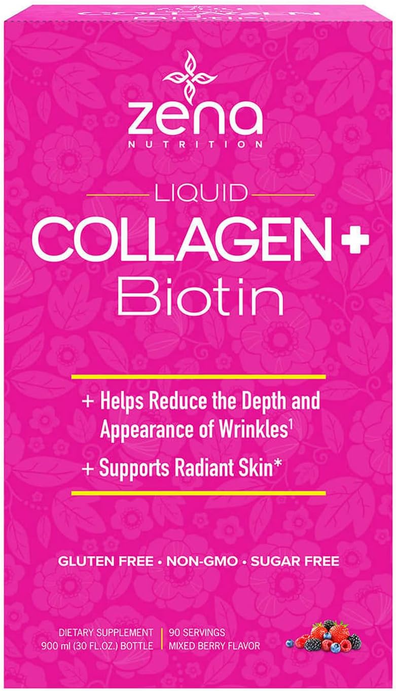Zena Liquid Collagen + Biotin, 2500mg Collagen & 5000mcg Biotin, Verisol Formula, Mixed Berry, 90 Servings - görsel 2