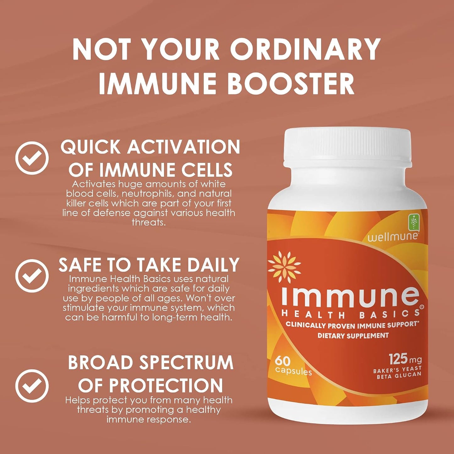 Immune Health Basics Ultra Strength Immunity - Wellmune Beta Glucan 125 mg - 60 Capsules - görsel 2