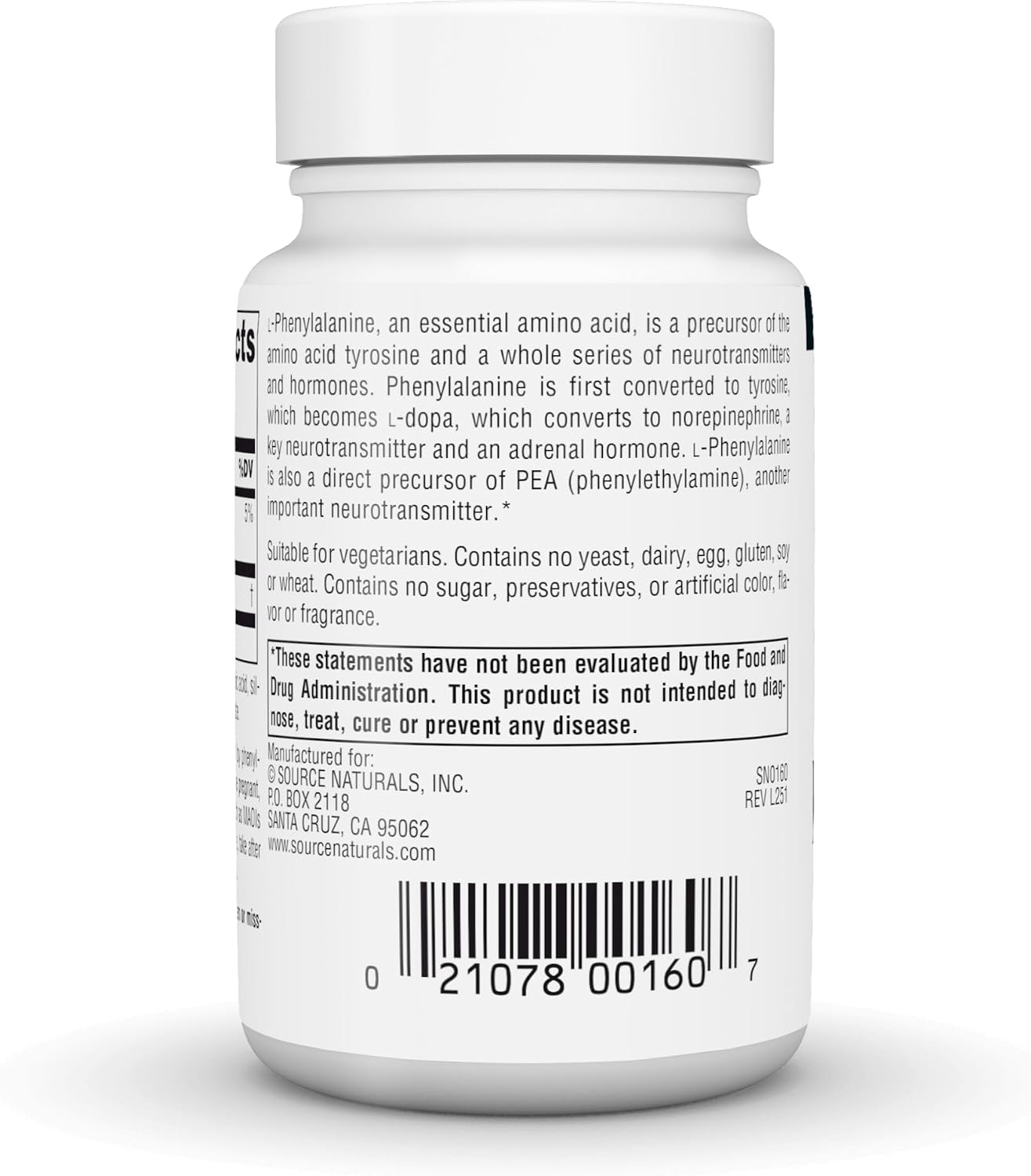 Source Naturals L-Phenylalanine, Free-Form Essential Amino Acid - 500mg - 50 Vegan Tablets - görsel 4