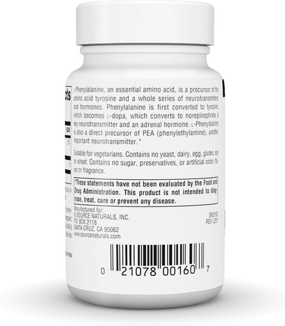 Source Naturals L-Phenylalanine, Free-Form Essential Amino Acid - 500mg - 50 Vegan Tablets